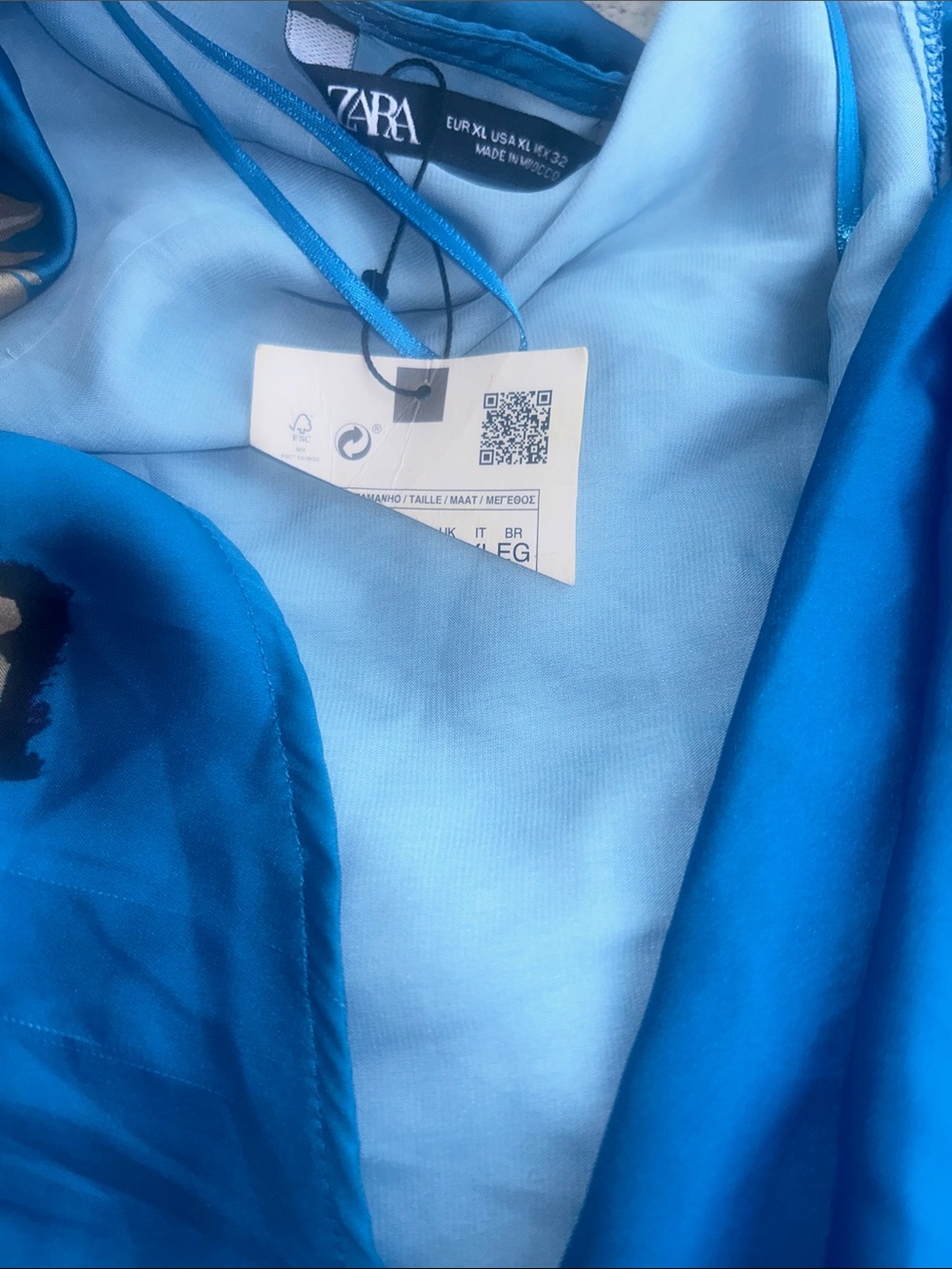 Zara Vibrant Blue Satin Blouse with Tie Neck